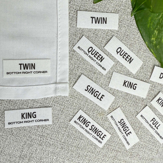 Bed Sheet Labels for identifying different Bedding Sets and Linen. Pack of 4. Choose your Size.
